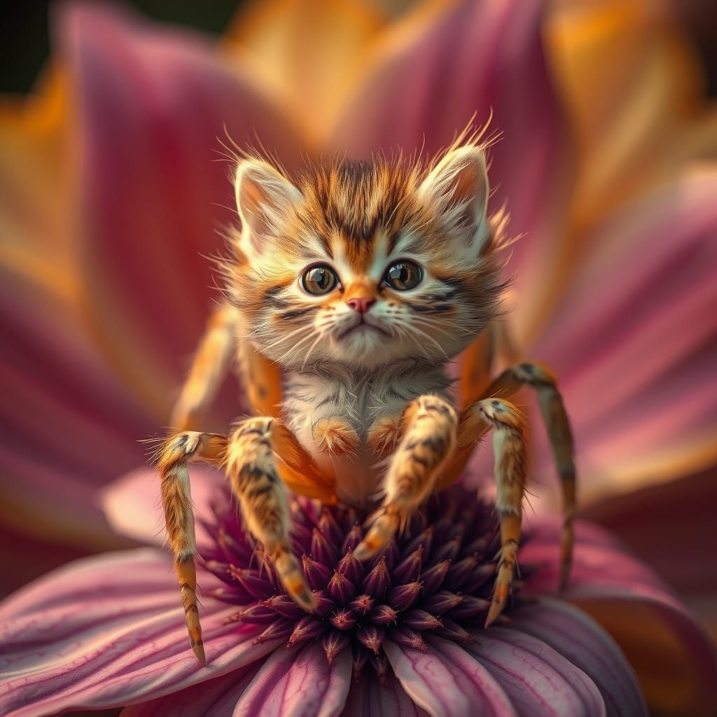 Spider Kitten on a Flower, Illustrated Biological Form