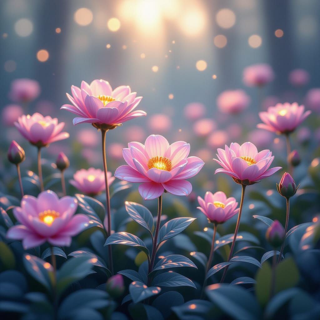 Iridescent Forest of Glowing Flowers