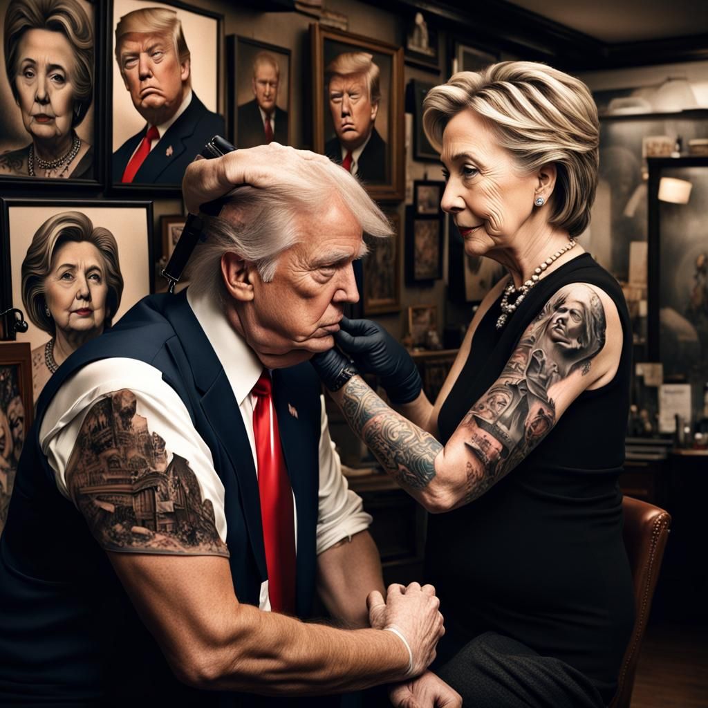 Donald Trump Tattoo Portrait in Rockwell Style