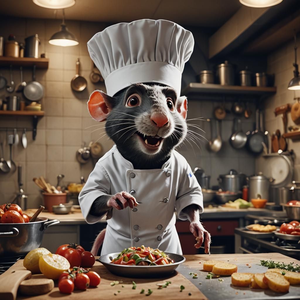 Rat Chef Prepares Ratatouille: Cinematic Still