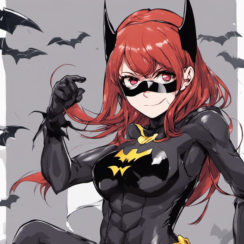 Red-Haired Girl as Batgirl in Anime Style