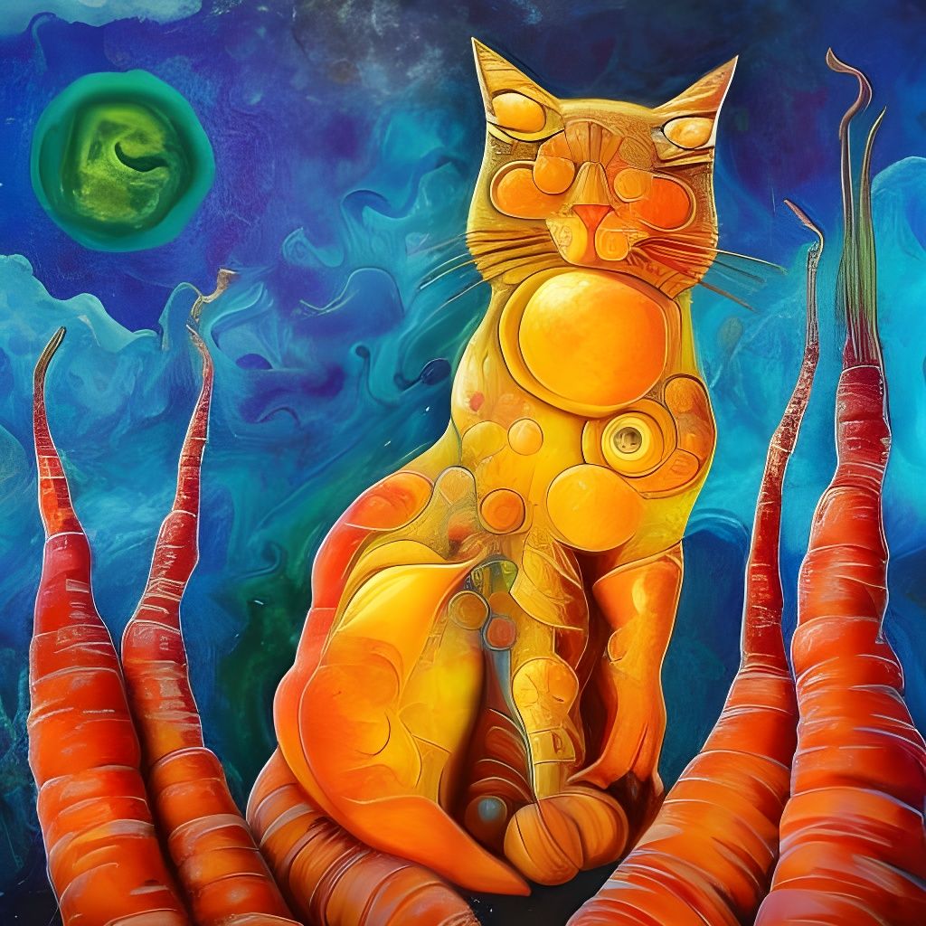 Carrot Cat: Surreal Sci-Fi Impasto Painting