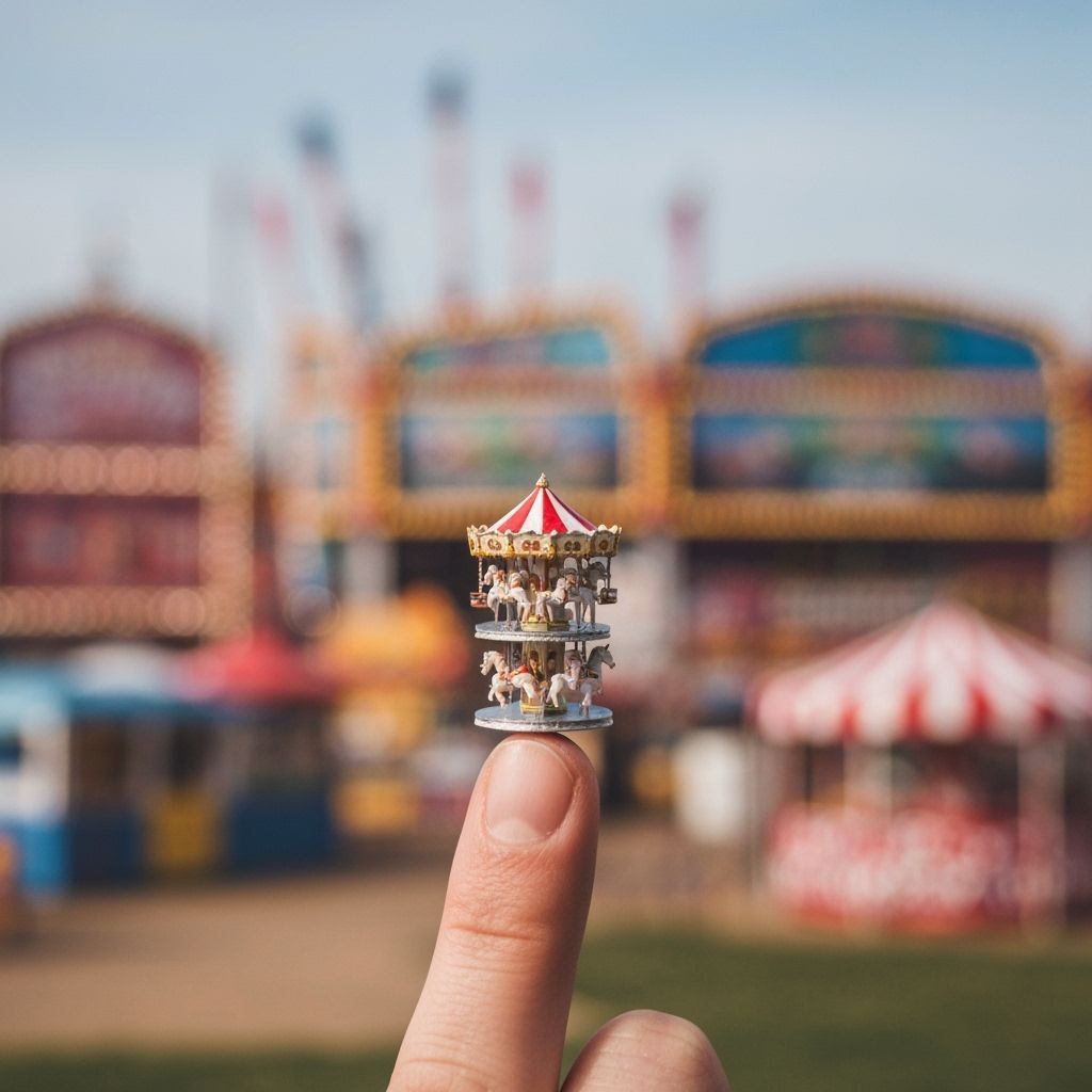 Miniature Carnival Rides on Finger Tip, Blurred Background