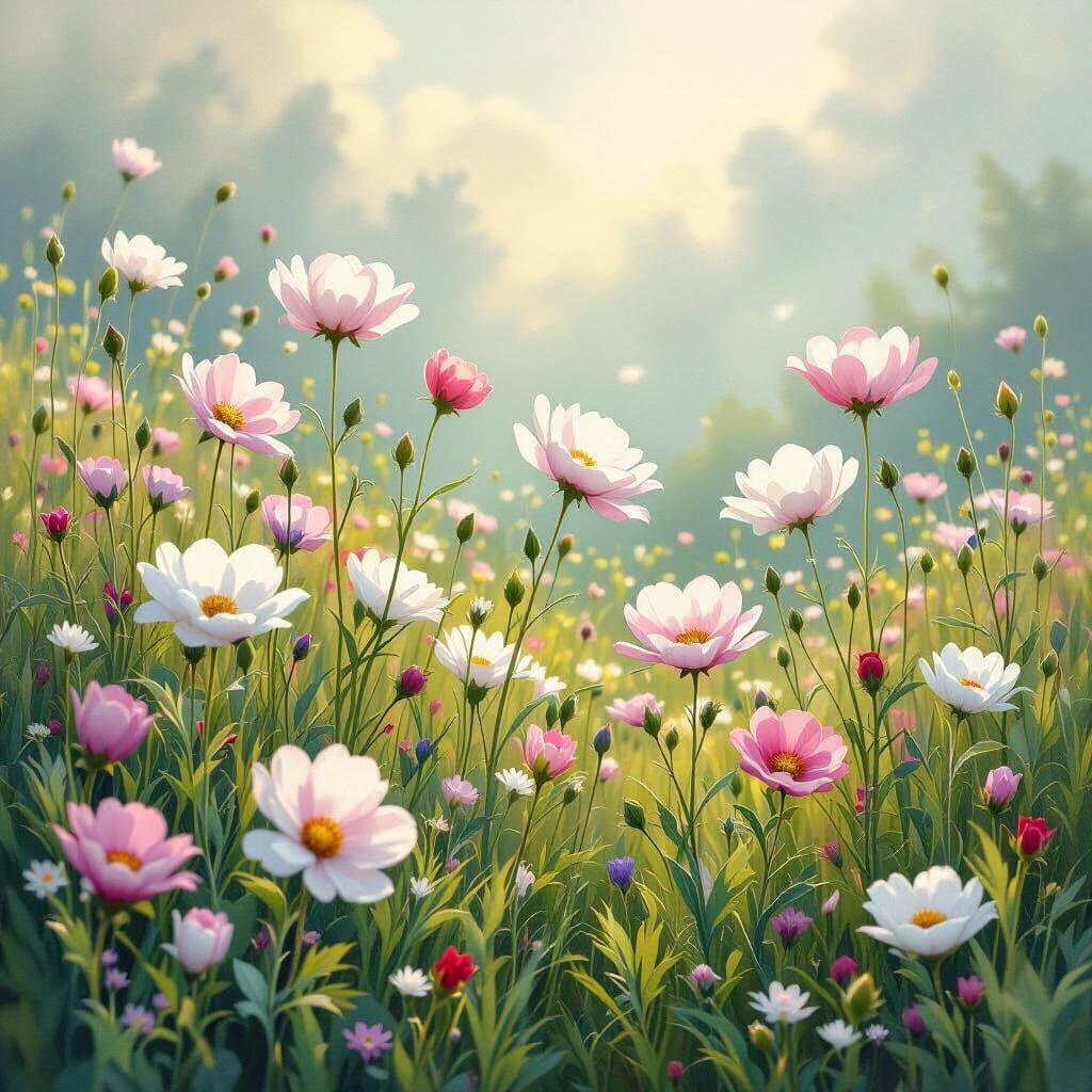 Whimsical Flowers in a Mystical Meadow