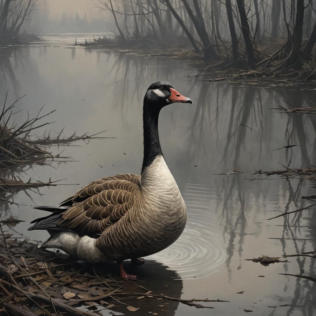 Sinister Cursed Goose, Dark Fantasy Art