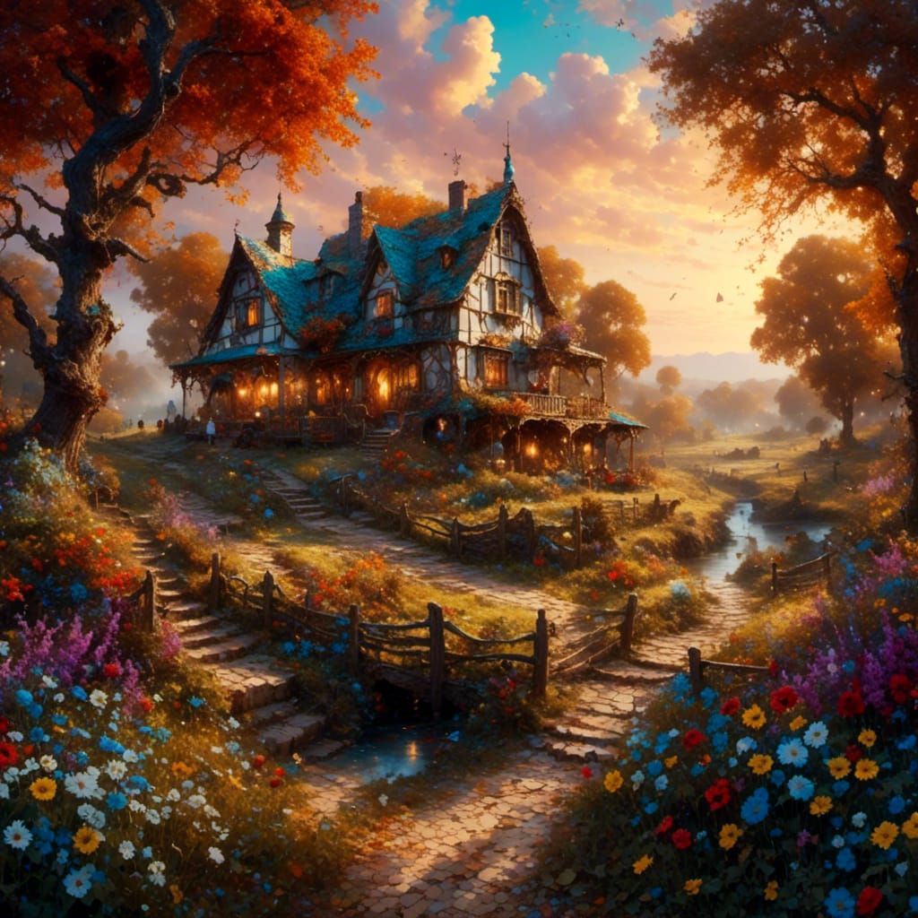 Crocheted Countryscape with Fantasy Elements