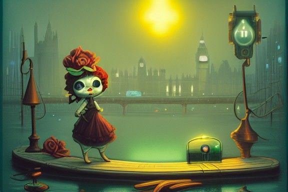 Green Light Reaching London: Steampunk Digital Illustration
