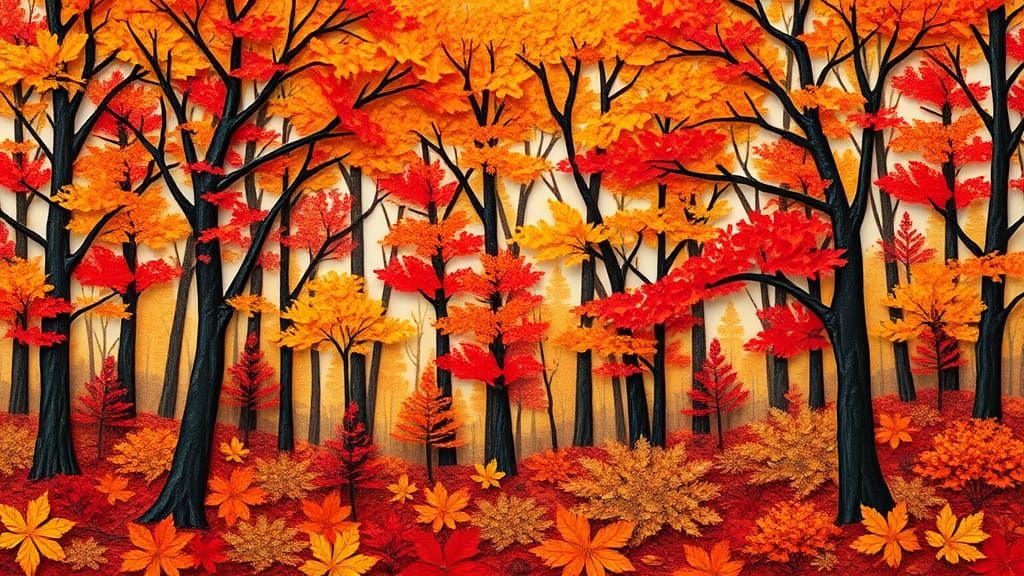 Autumn Forest Landscape in Collage Art Style