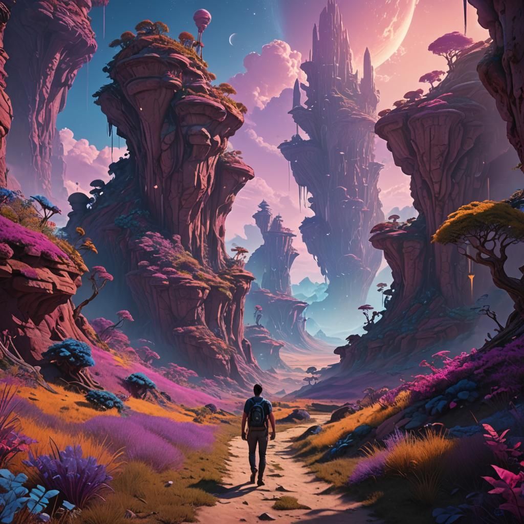 Dream Walker in a Detailed Fantasy Landscape