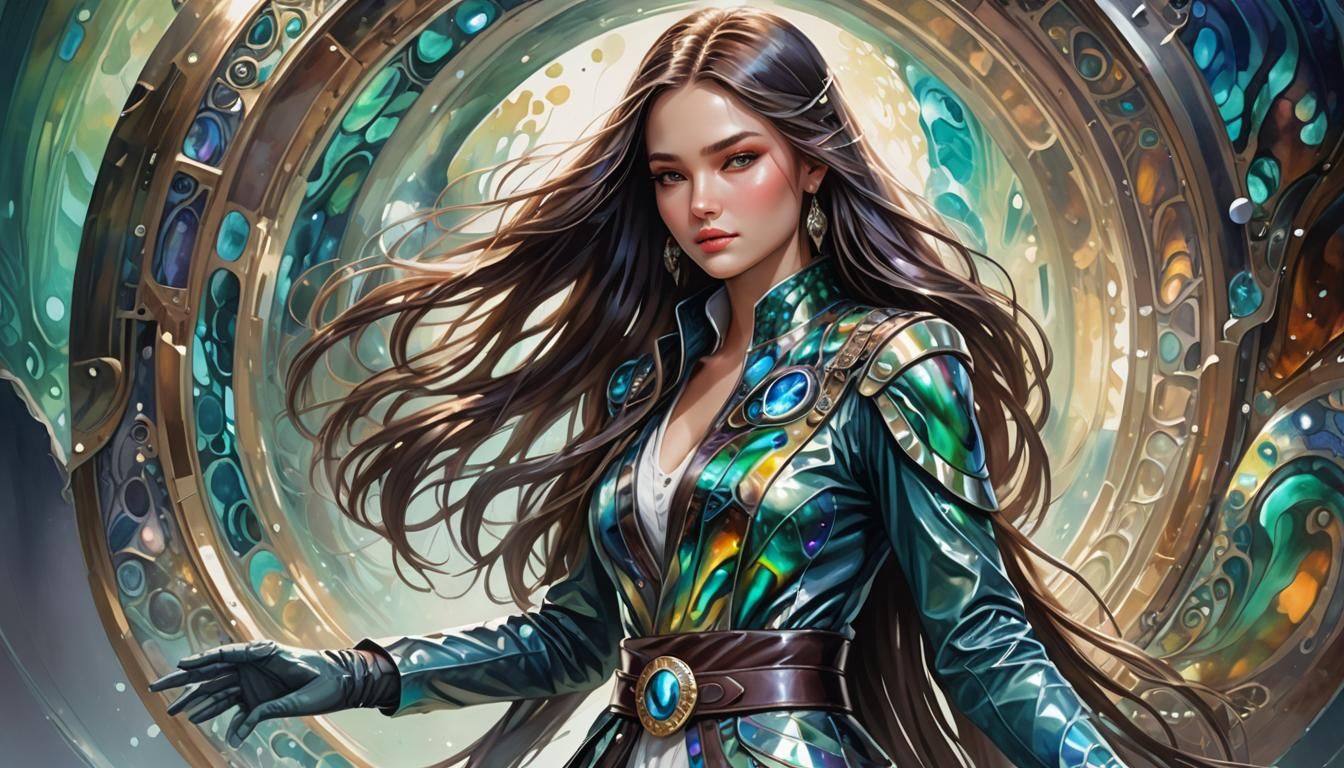 Beautiful Woman in Acrylic Art with Abalone Leather