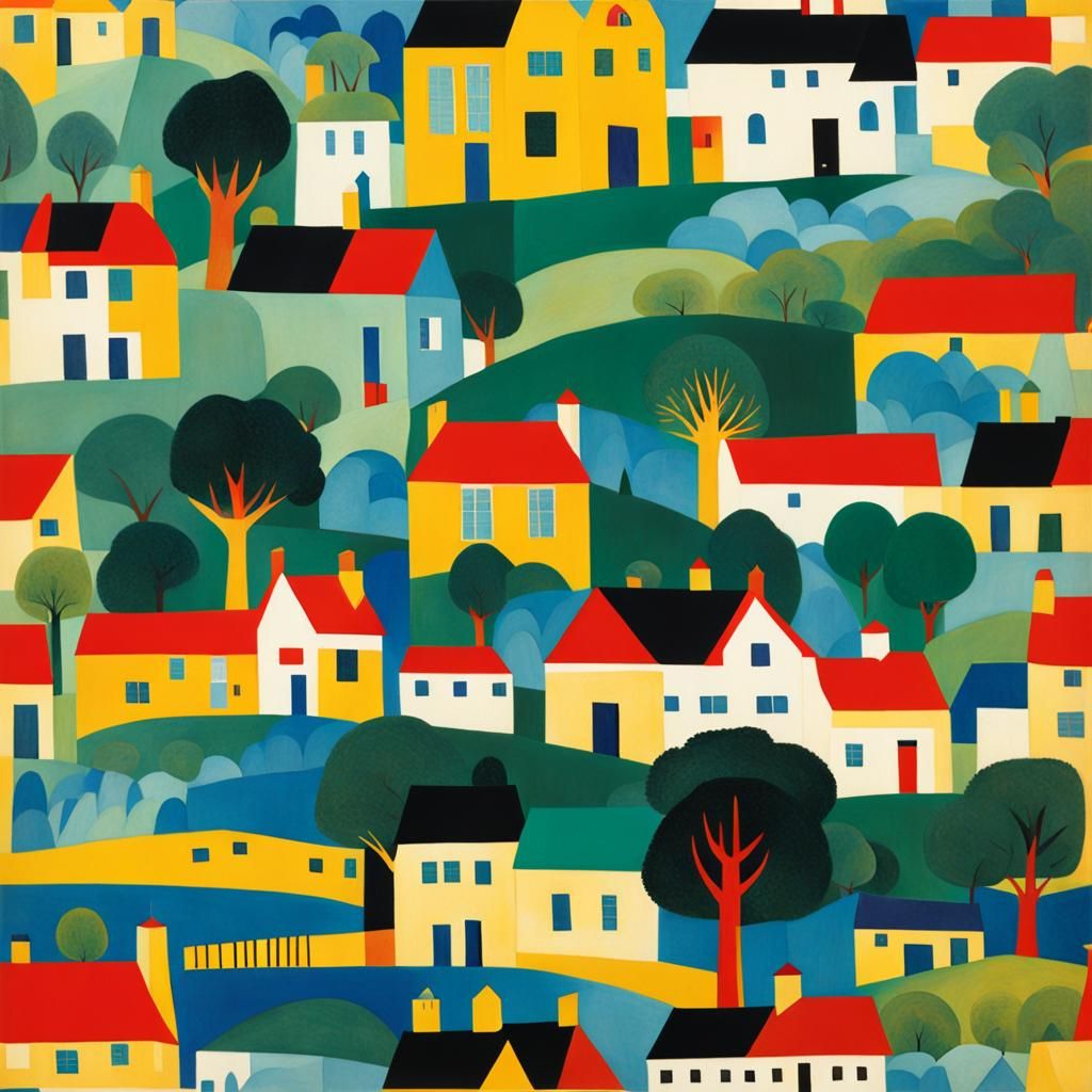 Kafkaesque Country Metropolis in Geometric Style