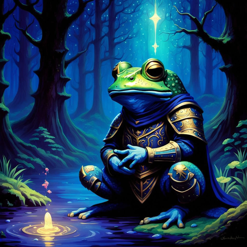 Knight Kneeling Before the Frog of Wisdom