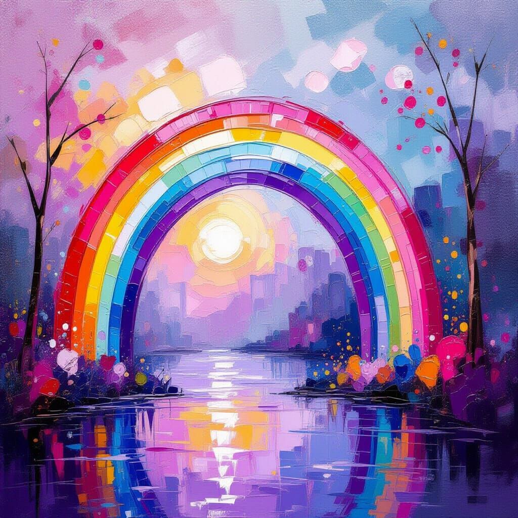 A beautiful arched rainbow in shades of purple only, blend c...