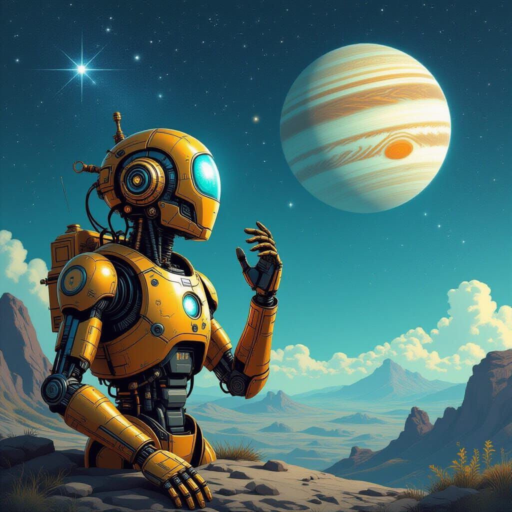 Steampunk Android Dreaming of Calé Moon Future