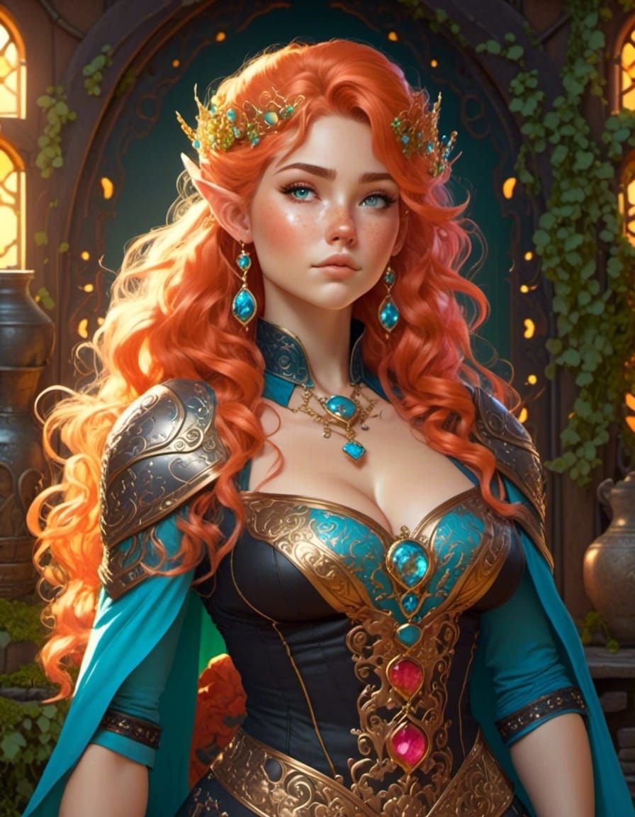 Freckled Woman Warrior in Comic Book Style