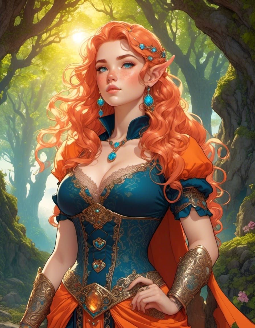 Freckled Woman Warrior in Comicbook Style at Sunrise