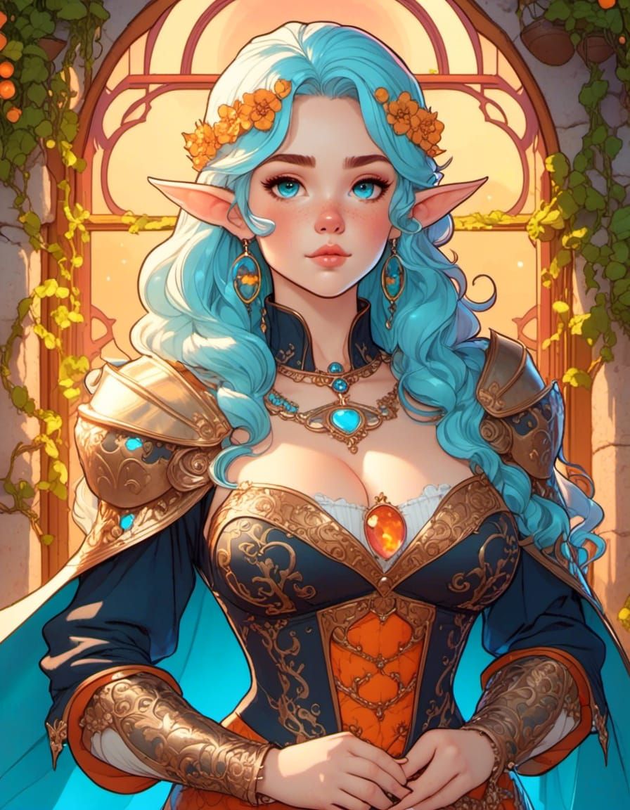 Freckled Woman Warrior in Comicbook Art Style