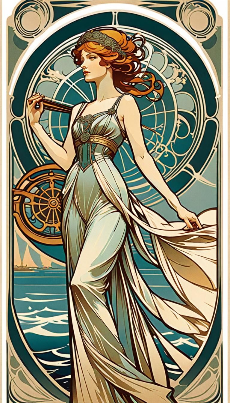 Tall Ship in Art Nouveau Style