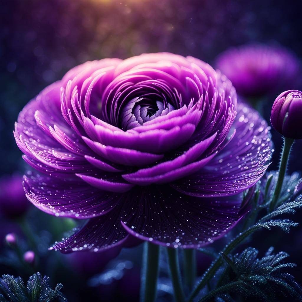 Glorious Purple Ranunculus Flower in a Fantasy Forest