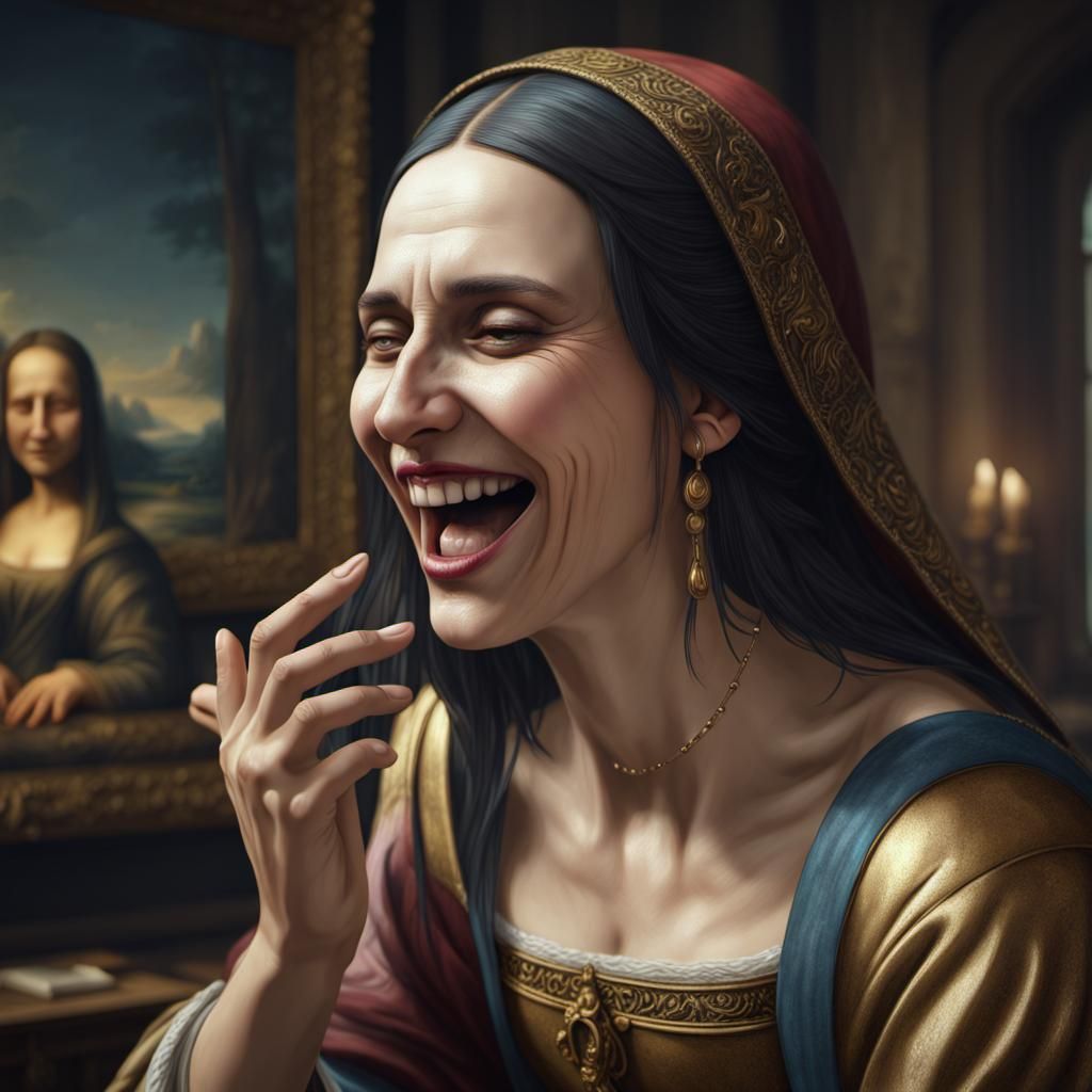 Mona Lisa Laughing Hysterically: Detailed Matte Painting