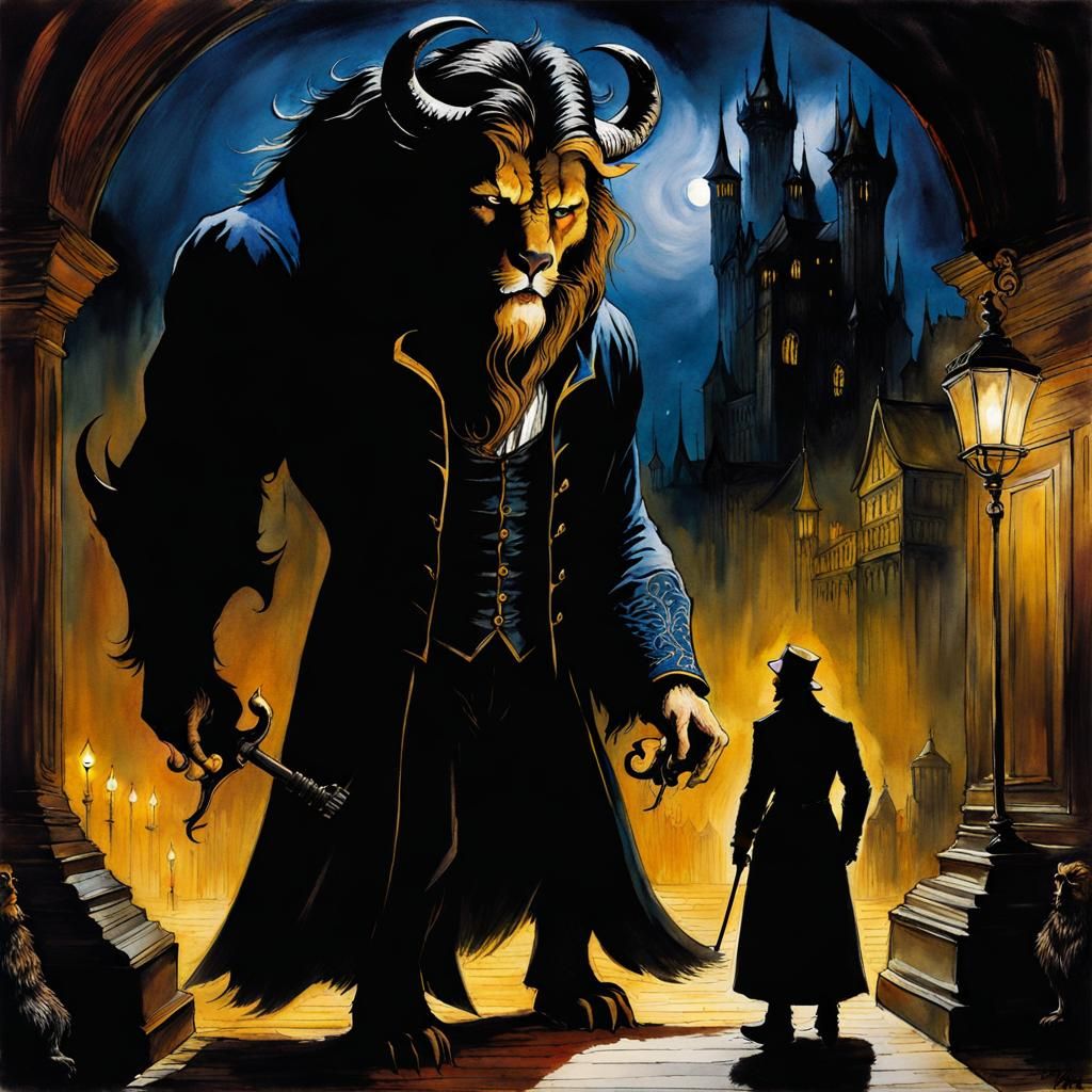 Beauty and the Beast: Chiaroscuro Watercolor Art