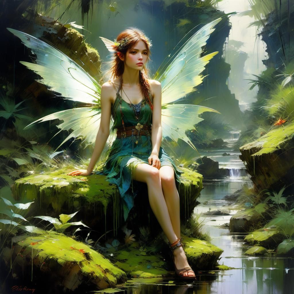 Beautiful Fairy with Wings in Jungle Setting