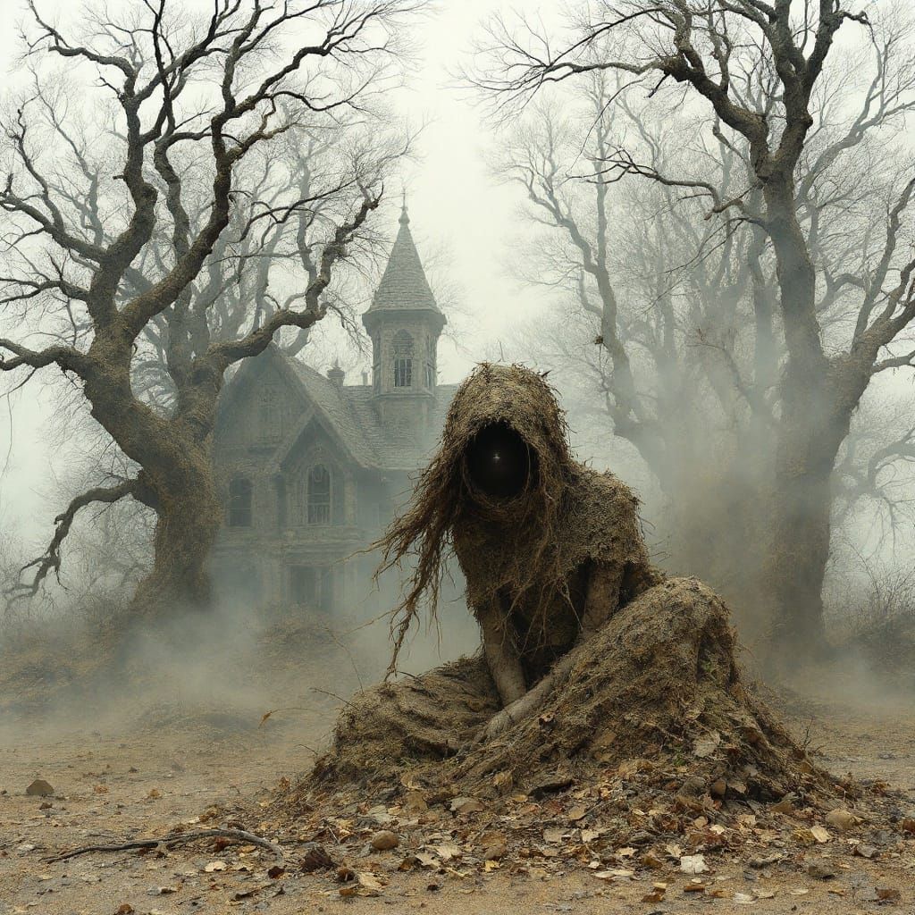 Surreal Folk Horror Depiction in a Dark Artistic Style