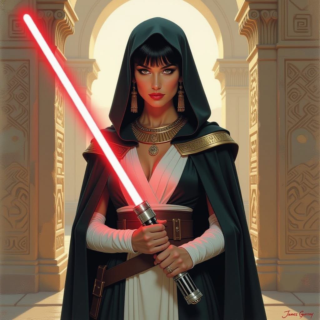 Cleopatra as Jedi Knight with Red Lightsaber