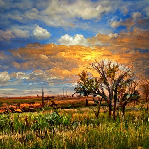 Oklahoma Prairie in Oil Paint, Sunshine Rays