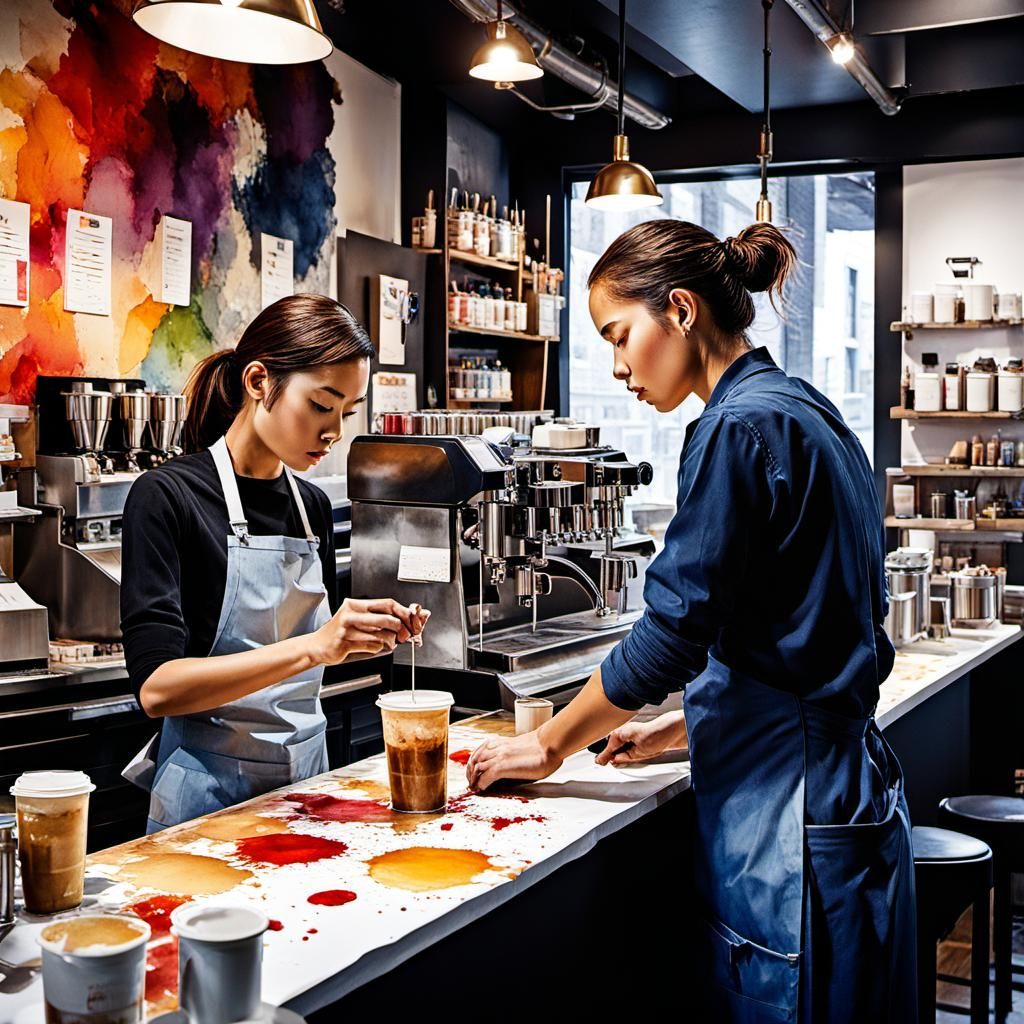 Noir Baristas in Loose Watercolor Illustration
