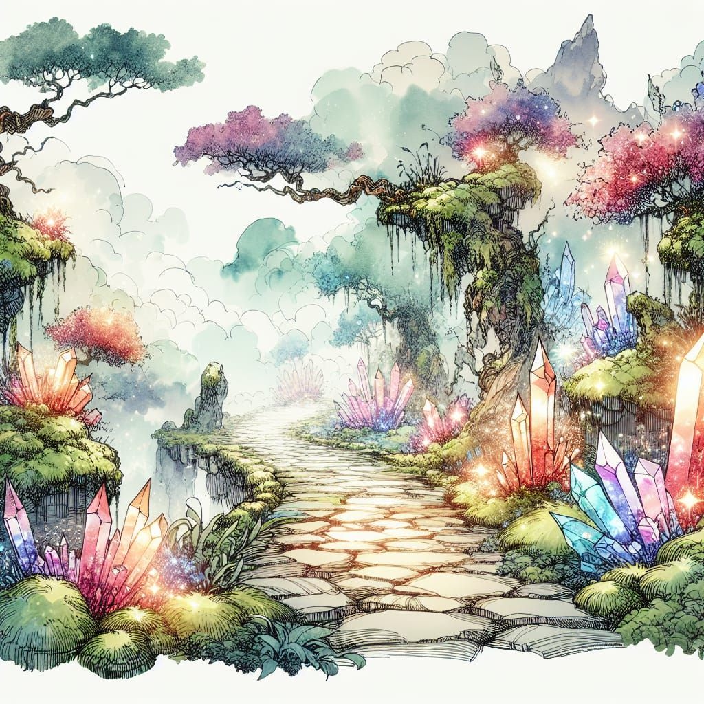 Enchanted Mossy Path with Crystalline Details