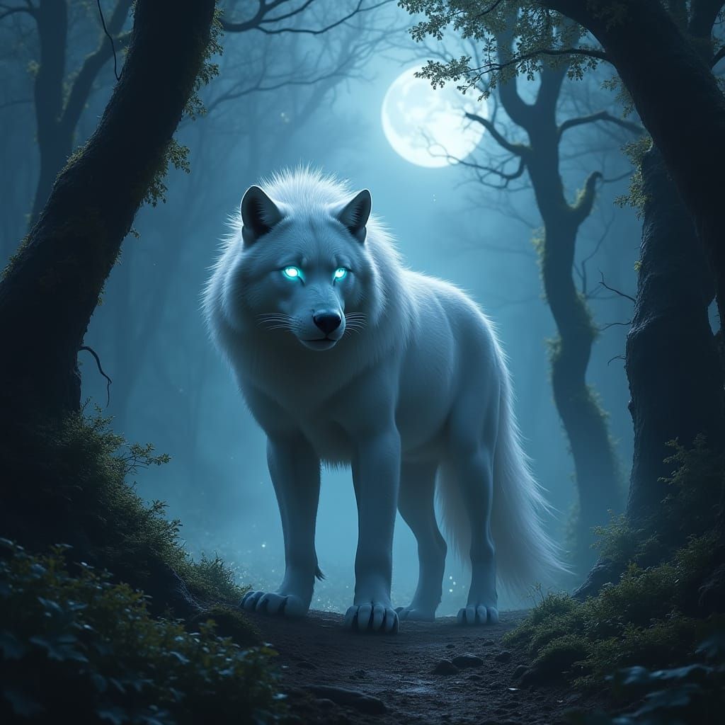 Wolf Panther Hybrid in Mystical Forest
