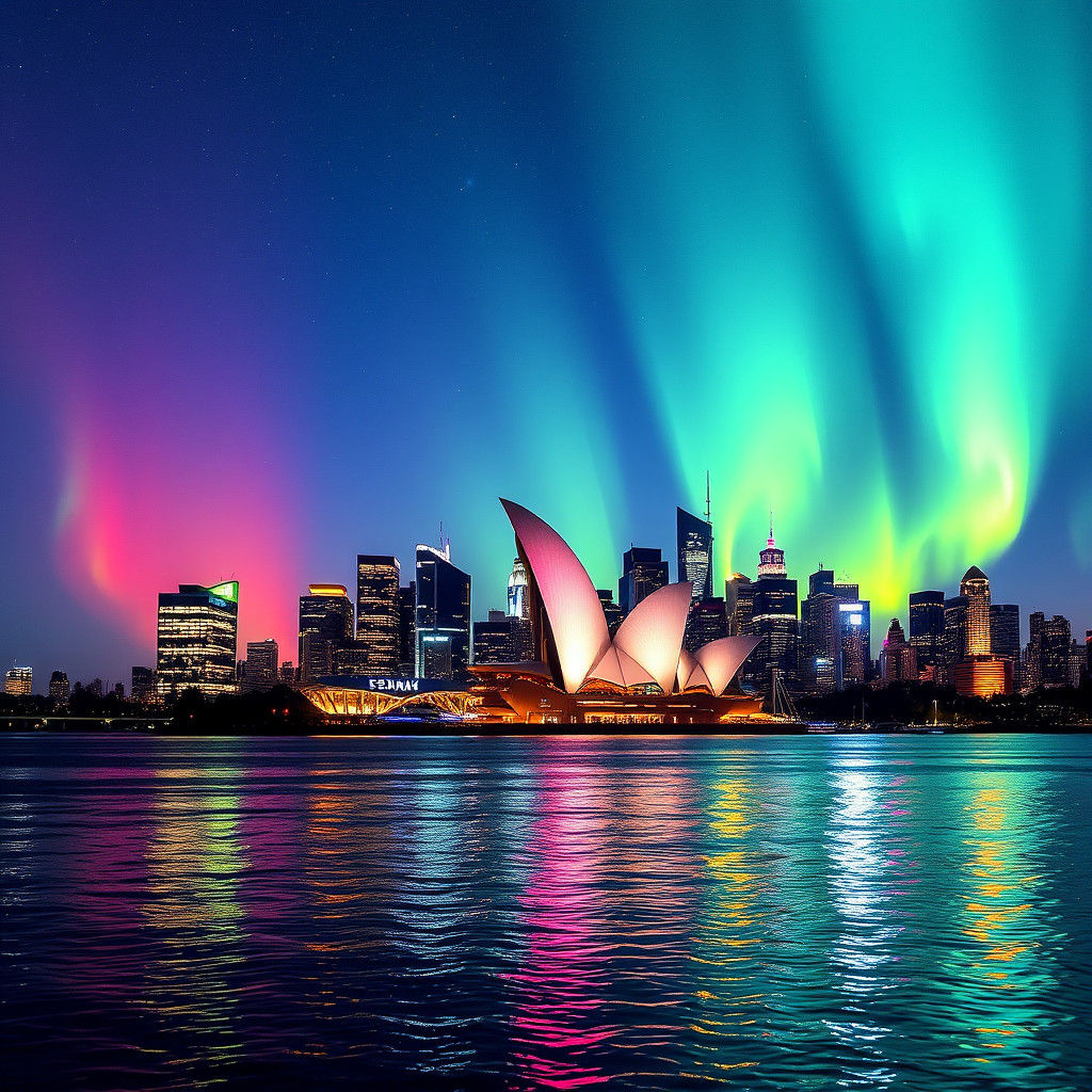Fantastical Sydney Skyline Aurora Borealis