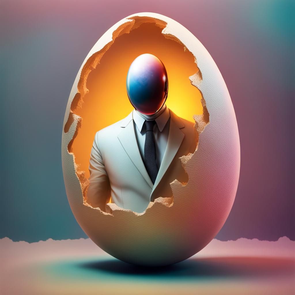Invisible Man Encased Within Eggshell: Hyperrealistic Splash...