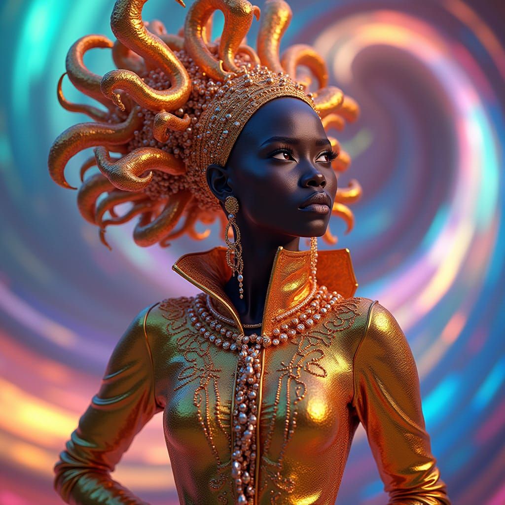 Surreal African Queen in Flamboyant 3D CGI Style