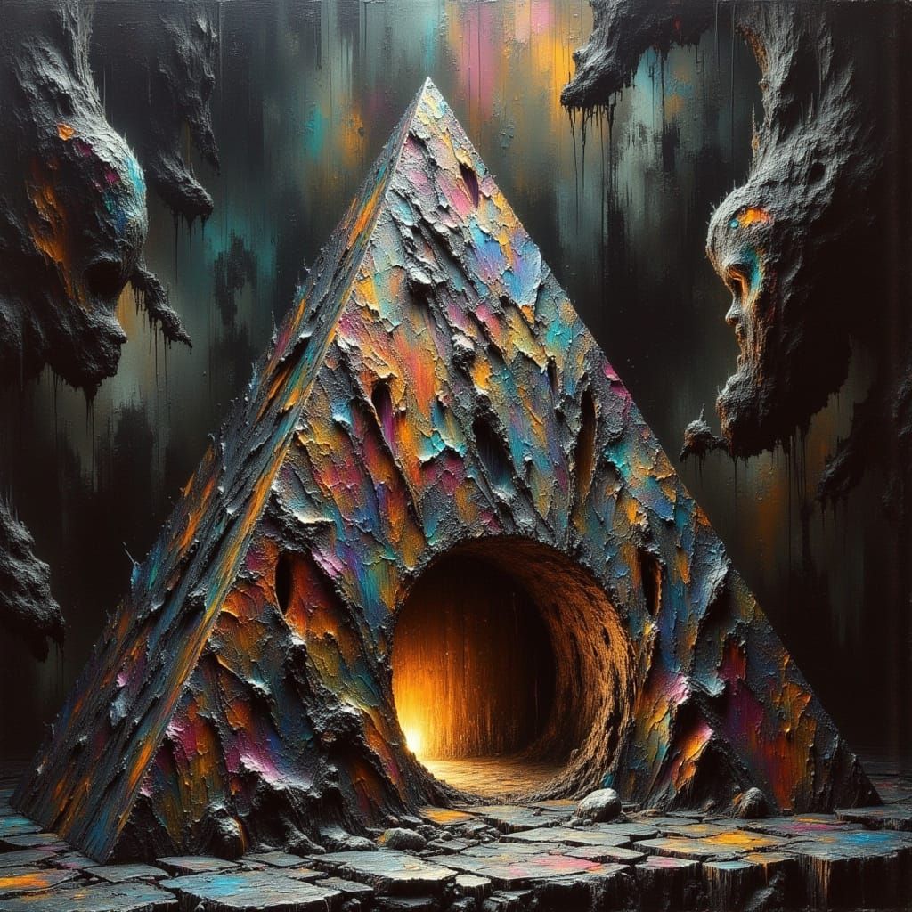 Corroded Pyramid of Otherworldly Delights in Oil Paint