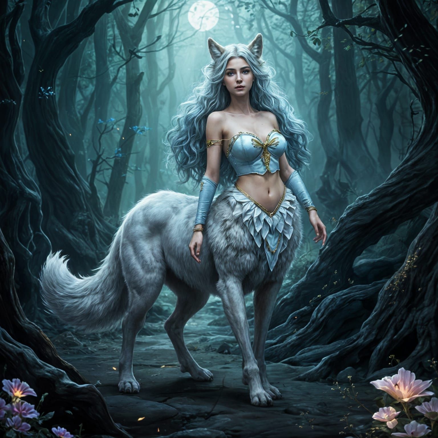 Elegant Wolf Centaur in Flowing Tunic
