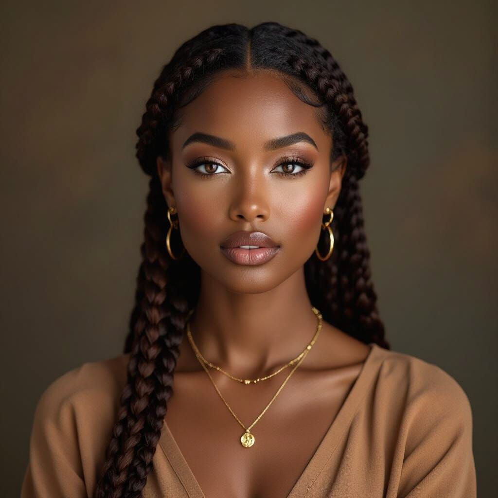 Elegant Portrait of a Black Woman with Braided Hair