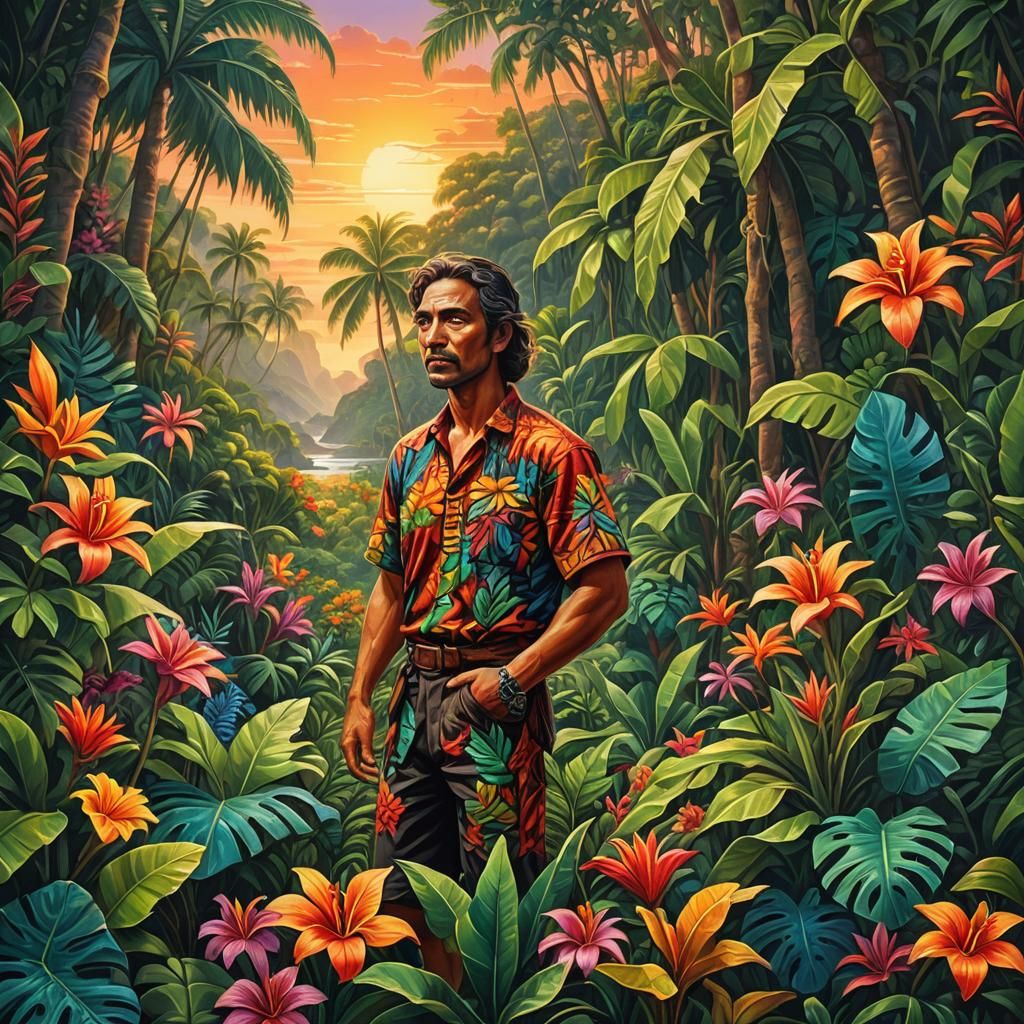 Tropical Island Artist in Primitivism Style