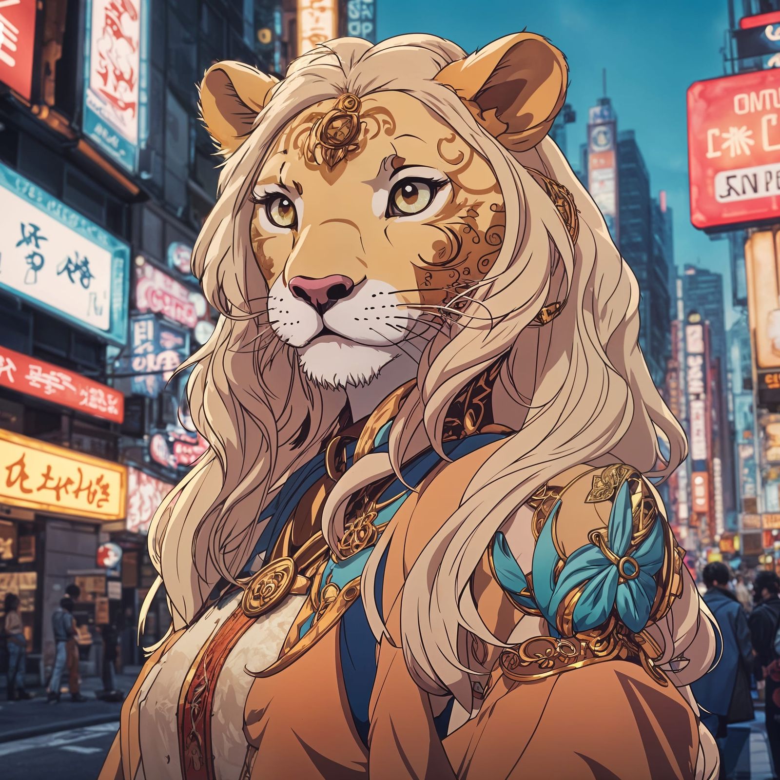 Anime Lioness in Shibuya, Ghibli-Inspired Magical Girl