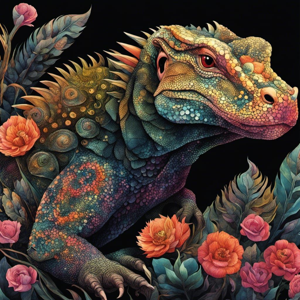 Whimsical Punk Komodo Dragon in 8K Resolution