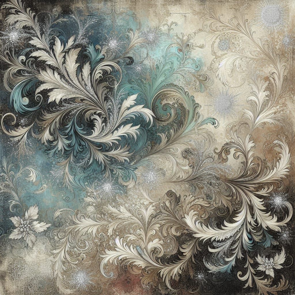 Intricate Filigree Parchment with Silver Highlights