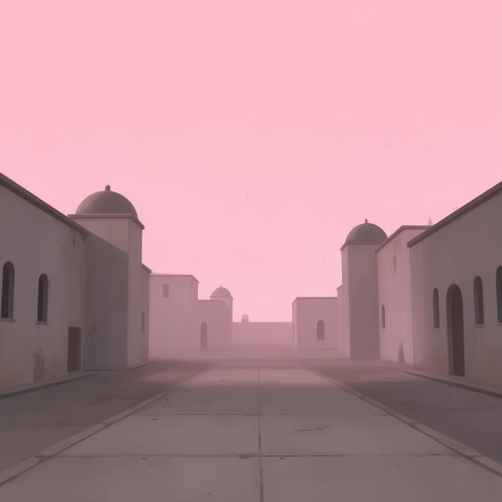 Abandoned Mediterranean Plaza Under Pink Sky Digital Art
