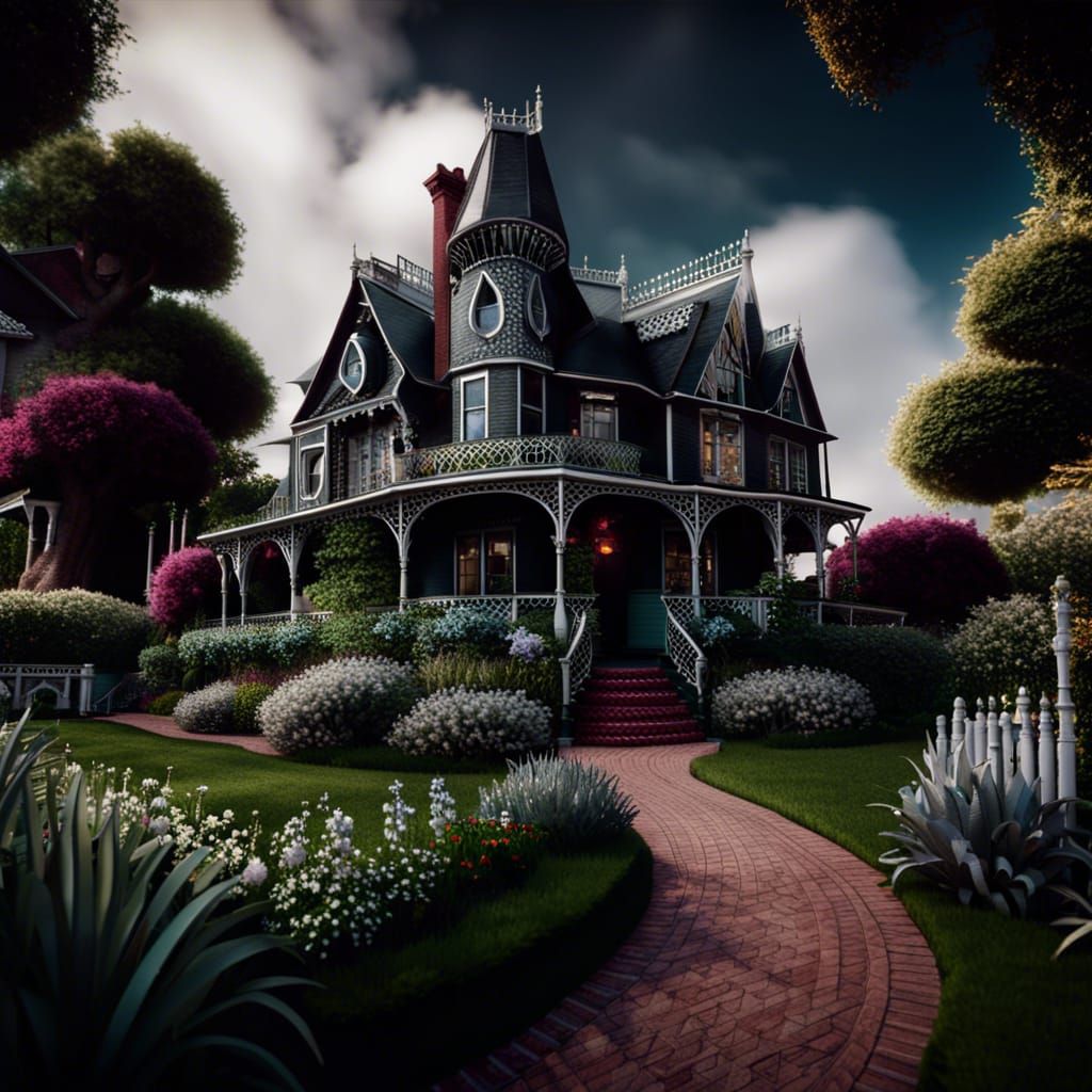 Victorian House with Magical Garden in Hyperrealism