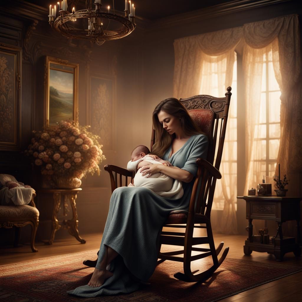 Mother and Children in Rocking Chair: Digital Art