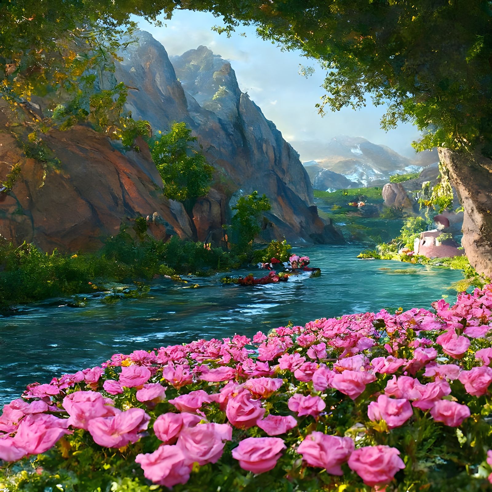 Flowery Cove: A River Landscape in Hyperrealism