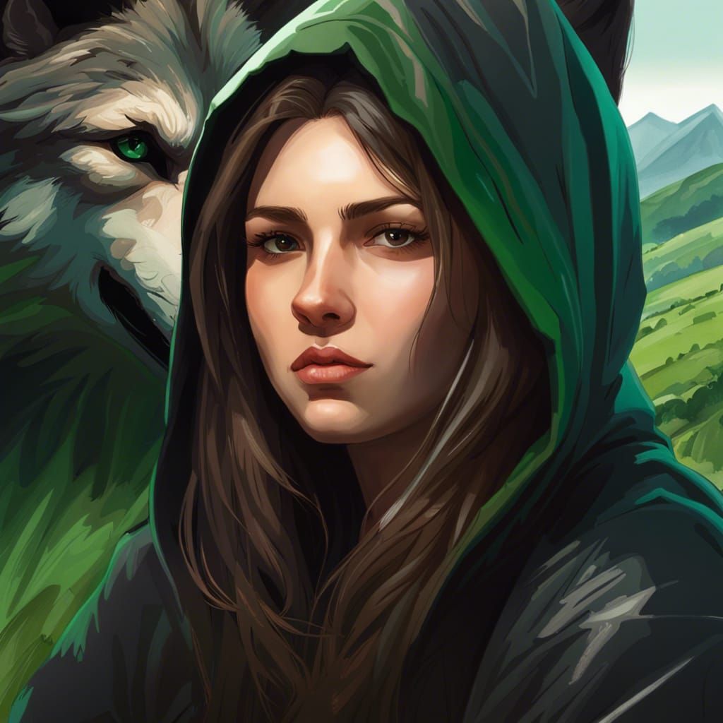 Teenage Girl and Wolf Portrait in Hyperrealism