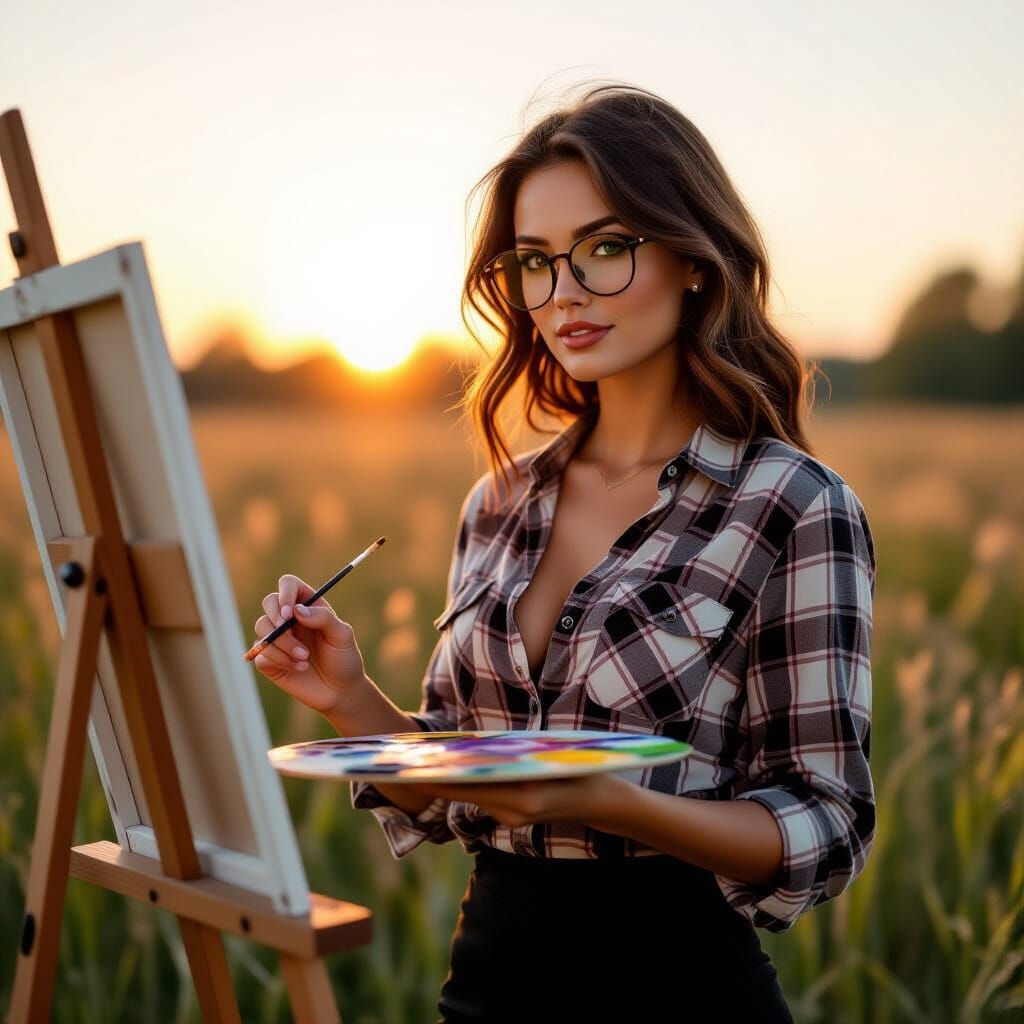 Hyperdetailed Charcoal Drawing of Woman Painting