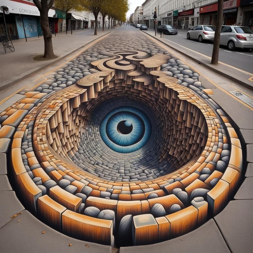 Detailed Optical Illusion Street Art