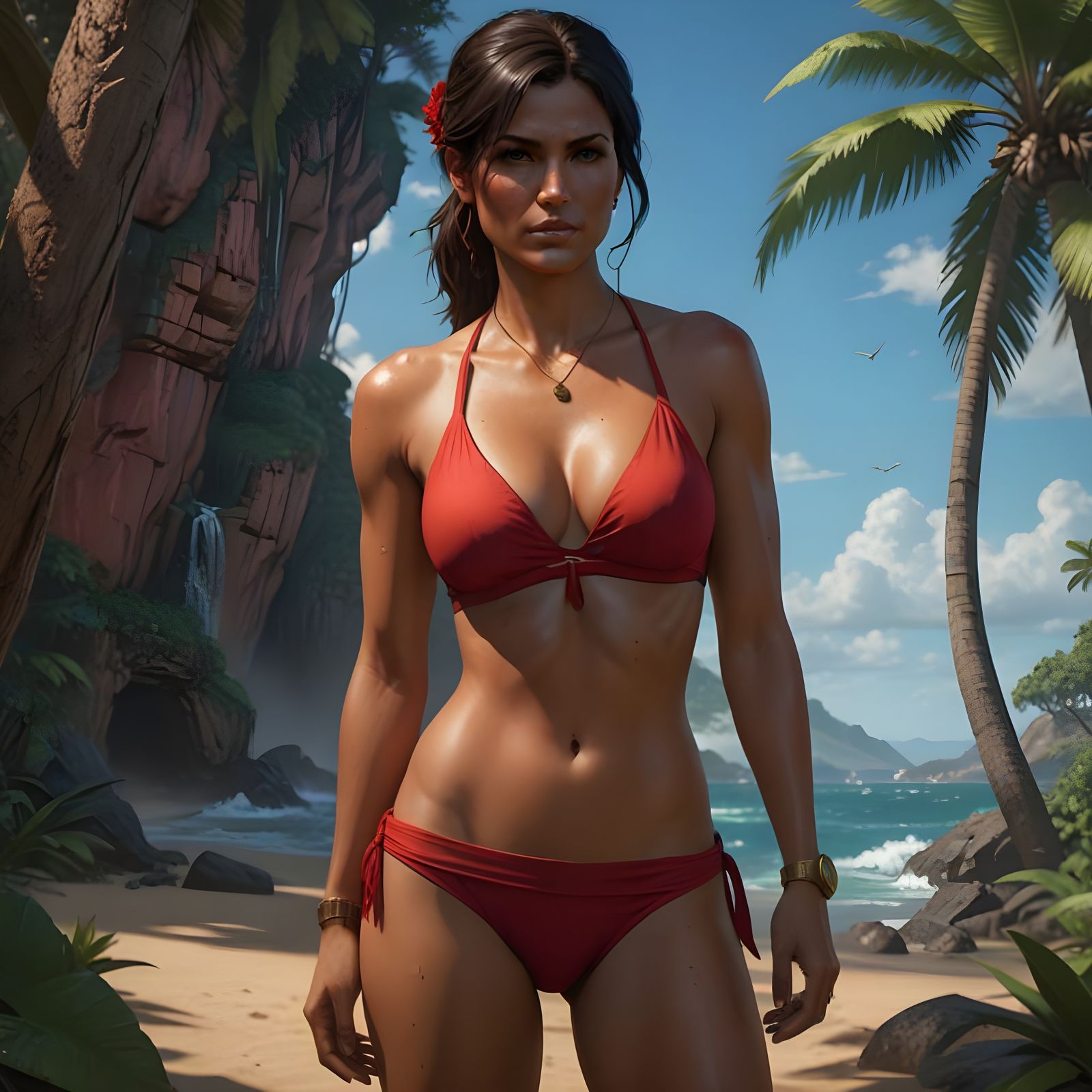 Sultry Beach Goddess in Cyberpunk Style